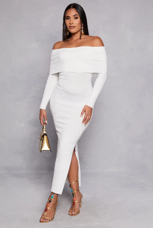 Weekend Hot Savings Side Slit Off The Shoulder Maxi Dress