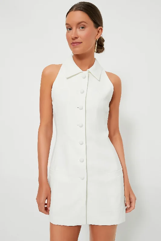 Weekend Deal Rush White Twill Vest Button Mini Dress