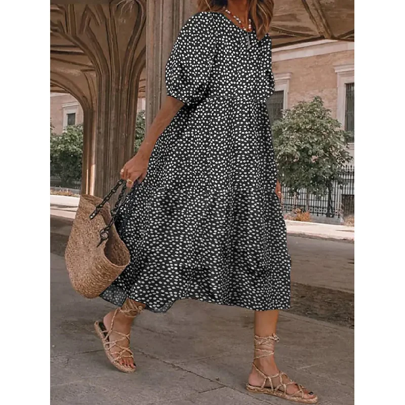 Unbeatable Prices Women's Ruffled Patchwork Print Midi Dress