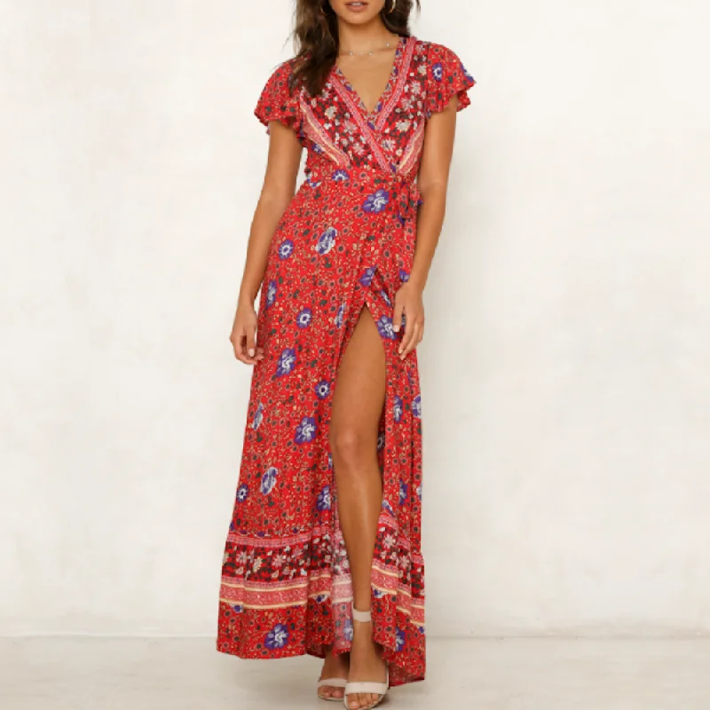 Today Only Womens Wrap Style V Neck Floral Maxi Dress
