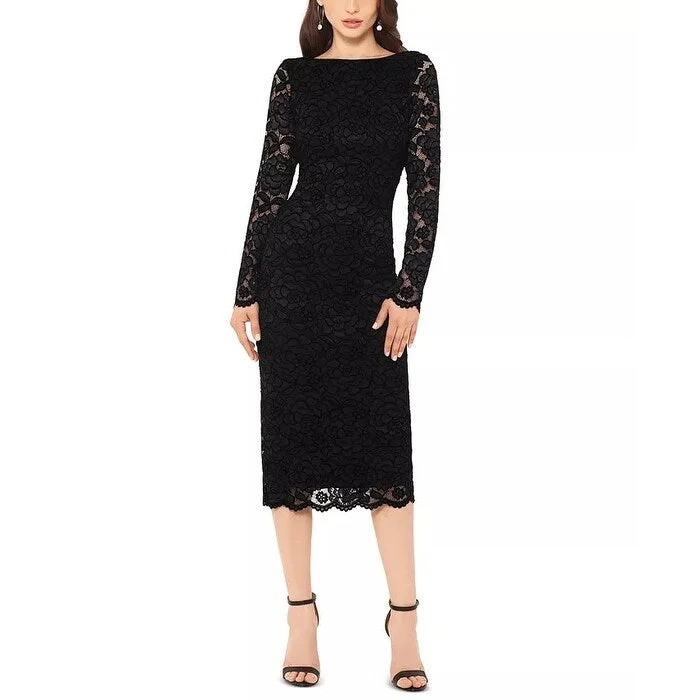Weekend Flash Discount Xscape Women's Lace Long Sleeve Midi Dress Black Size 12