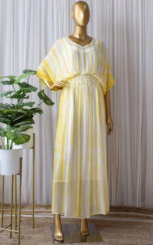 Grab It Now Yellow Shibori Tie-Dye Kaftan Maxi Dress