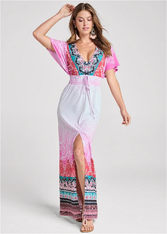 Weekend Limited-Time Offers Mixed Print Maxi Dress - Pink Multi