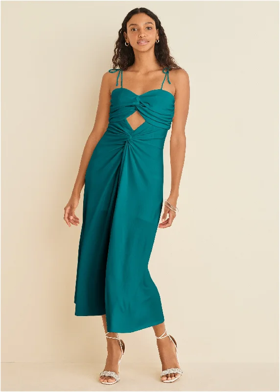 Weekend Deal Rush Ruched Cutout Maxi Dress - Teal