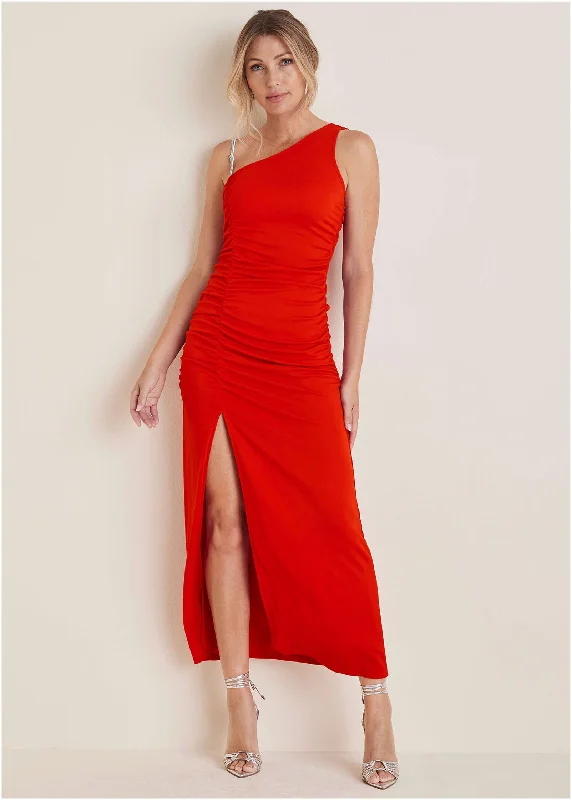 Weekend Super Sale Frenzy High Slit Maxi Dress - Goji Berry
