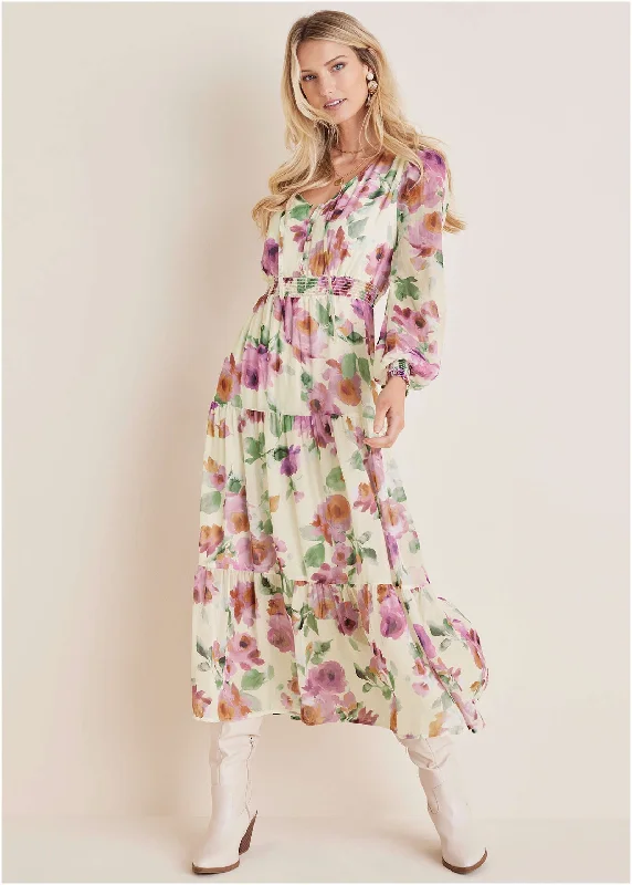 Weekend Only Savings Tiered Floral Maxi Dress - Chalet Bouquet