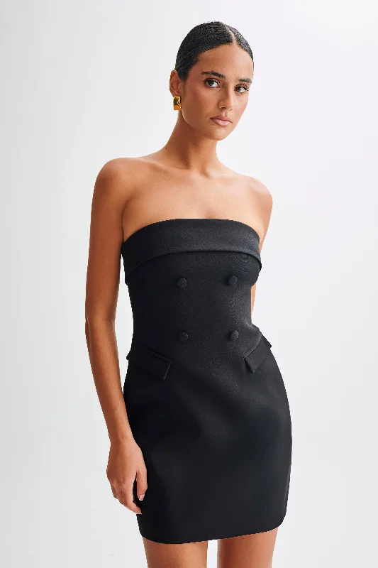 Super Deal Abbie Strapless Suiting Mini Dress - Black