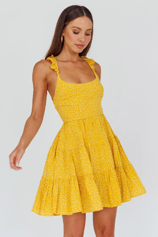 Weekend Hot Deals Allegra Fluted Hem Lace-Up Back Dress Yellow