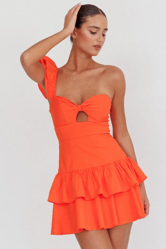 Tea Time One Shoulder Ruffle Mini Dress Tangerine