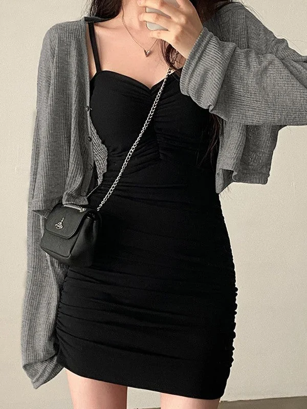 Massive Sale Event Black Ruched Bodycon Mini Dress