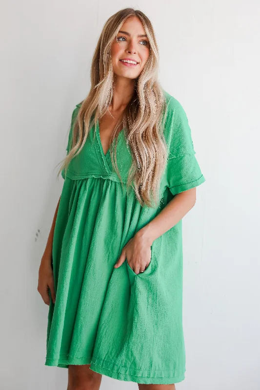 Shop More, Save More FINAL SALE - Bound To Charm Kelly Green Babydoll Mini Dress