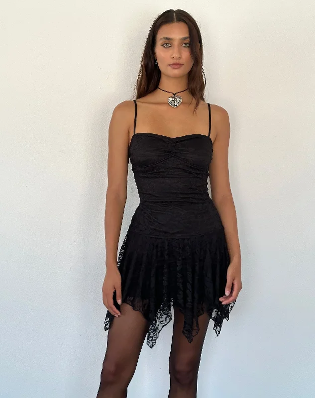 Weekend Price Drop Frenzy Brilliana Mini Dress in Floral Lace Jet Black