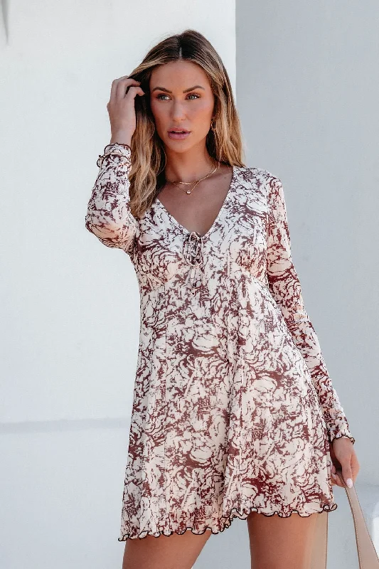 Weekend Price Slash Event Brown Floral Print Romper Dress