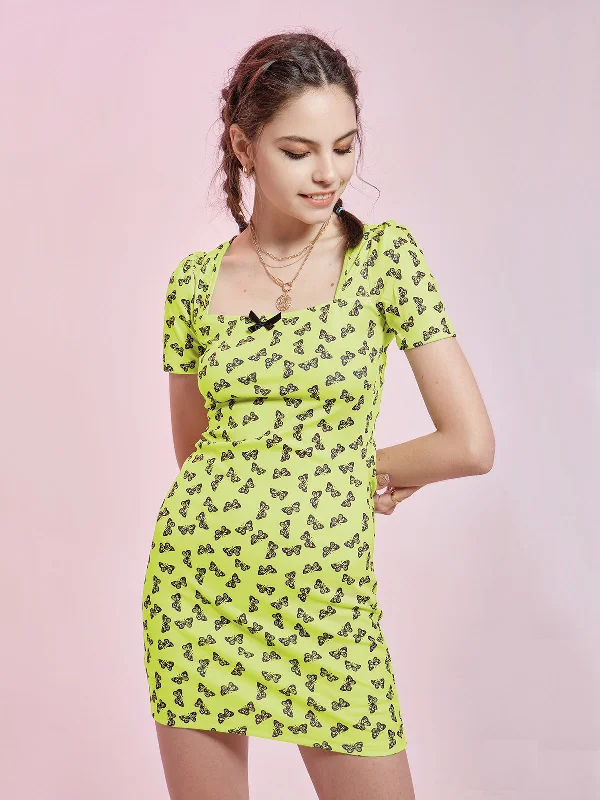 Shop & Save Today Butterfly Short Sleeve Bodycon Mini Dress