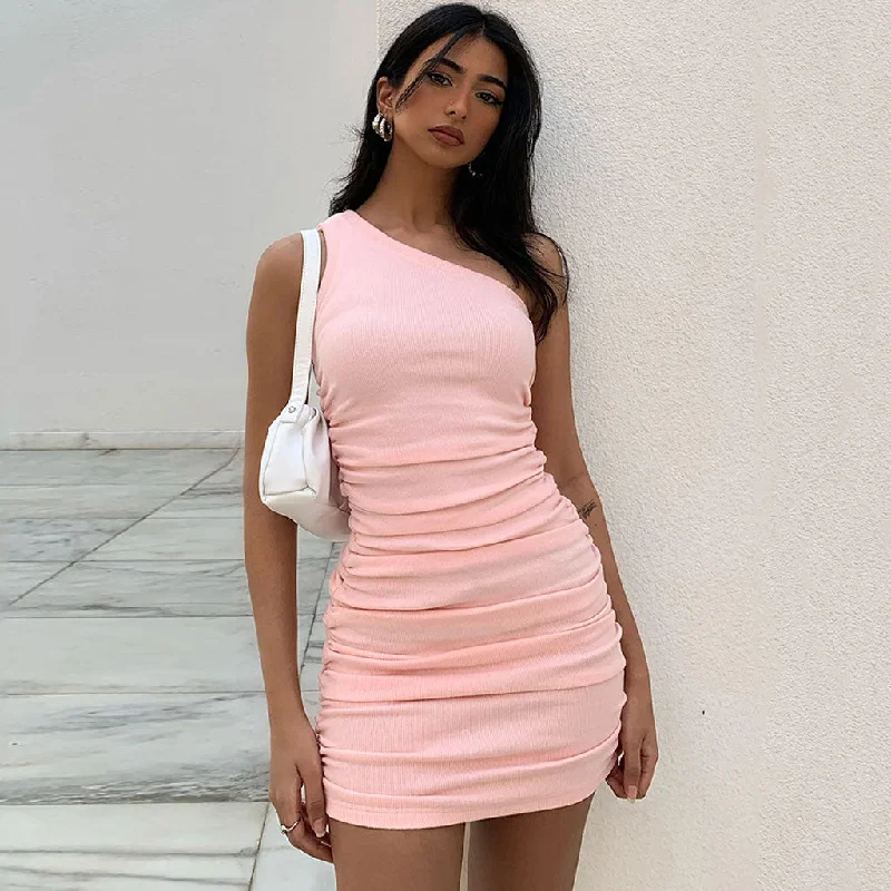 Best Prices This Week One Shoulder Sleeveless Ribbed Bodycon Ruched Mini Dress - Pink Best Prices This Week One Shoulder Sleeveless Ribbed Bodycon Ruched Mini Dress - Pink