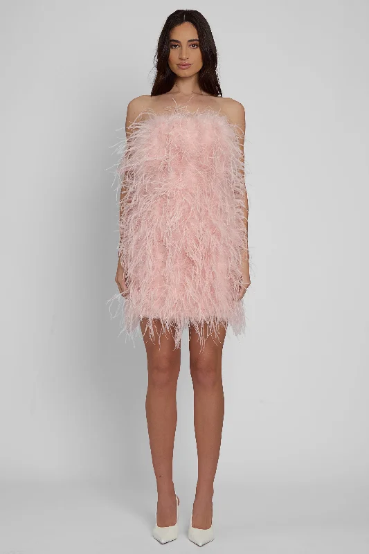 Hot Deals Cloud Feather Mini Dress - Pink