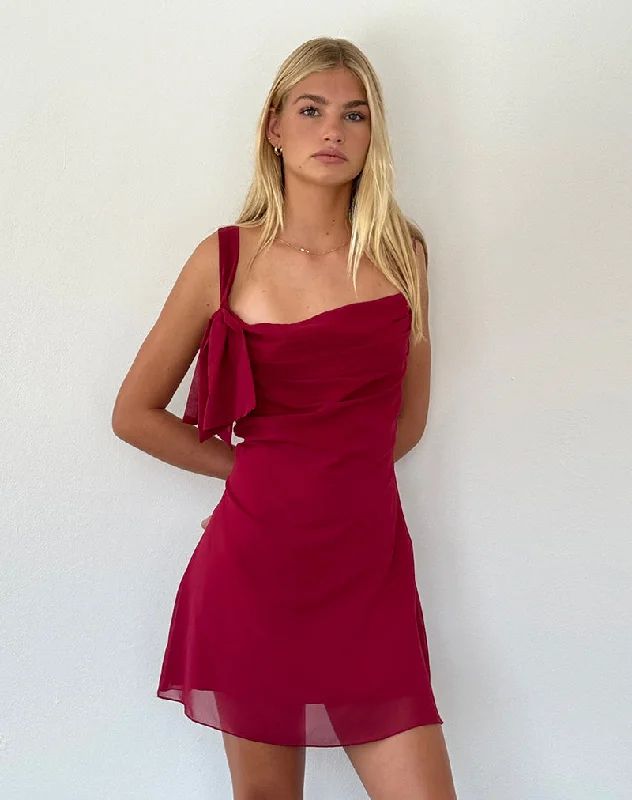 Coraline Bow Mini Dress in Burgundy