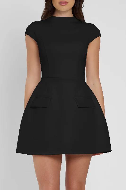 Weekend Super Sale Frenzy Cote Cap Sleeve Pocket Mini Dress - Black