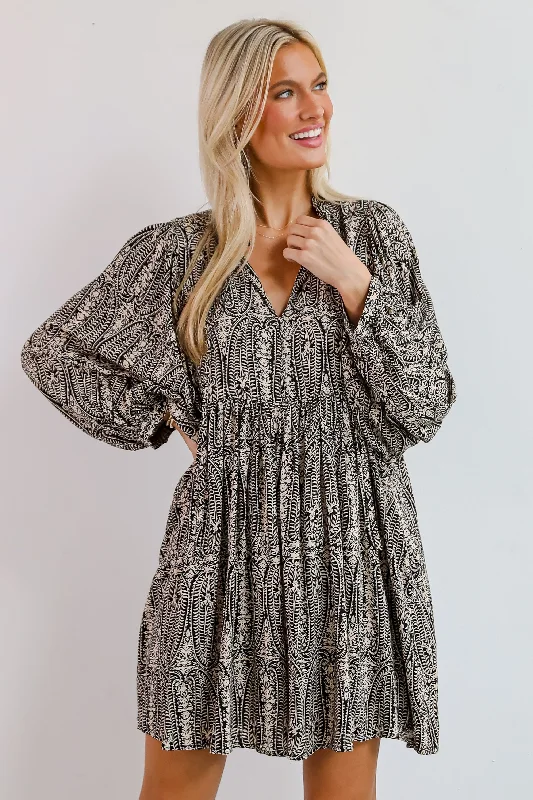 Weekend Deal Rush Darling Curation Black Floral Babydoll Mini Dress