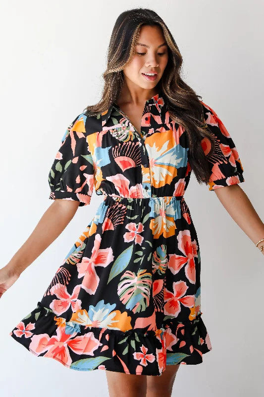Only for You FINAL SALE - Decidedly Beloved Black Floral Mini Dress