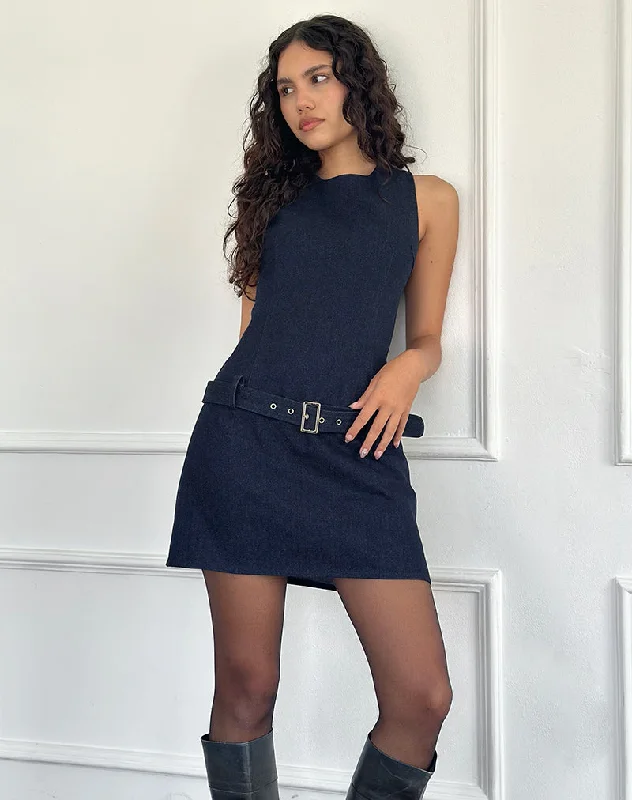 Price Slash Dilshan Belted Mini Dress in Chambray Indigo