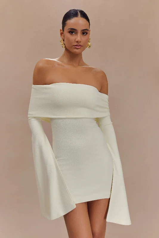 Weekend Buy More Save More Dominique Off Shoulder Long Sleeve Mini Dress - Ivory
