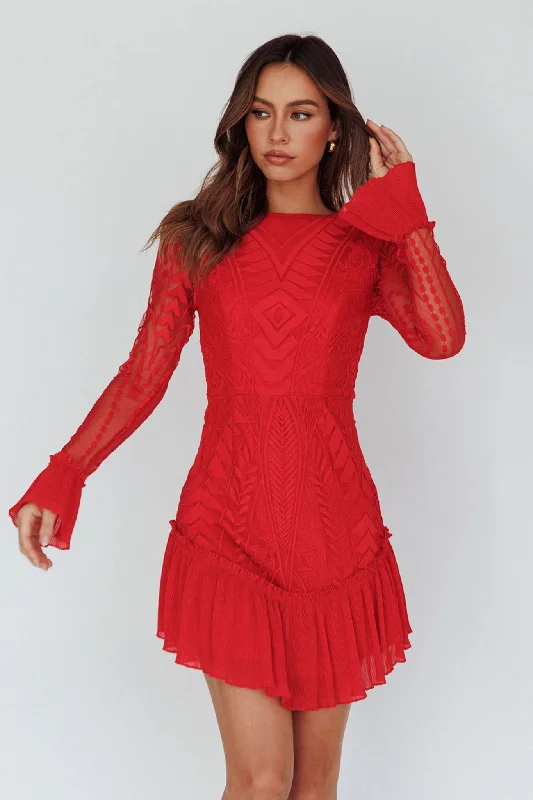 Weekend Shopping Extravaganza Dreamy Long Sleeve Mini Dress Red