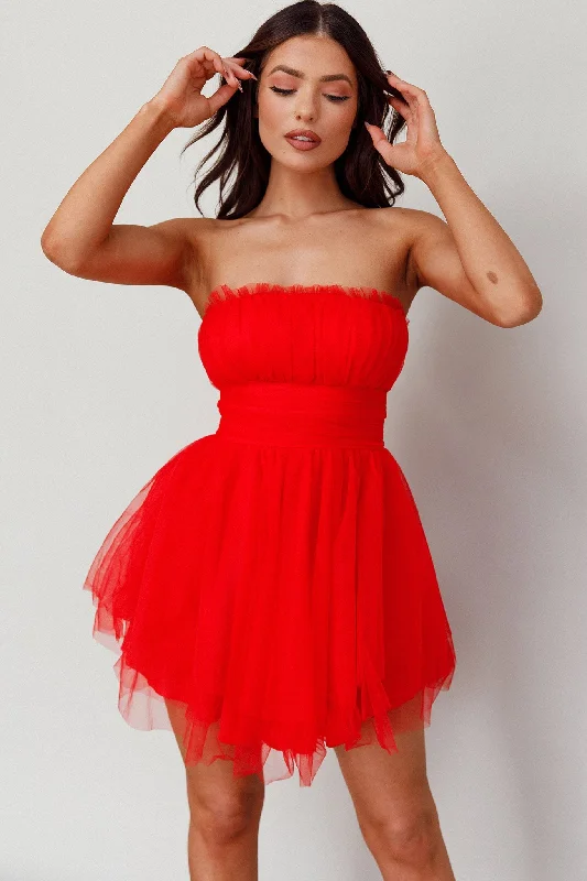Price Cut Alert Fayette Strapless Mesh Mini Dress Red