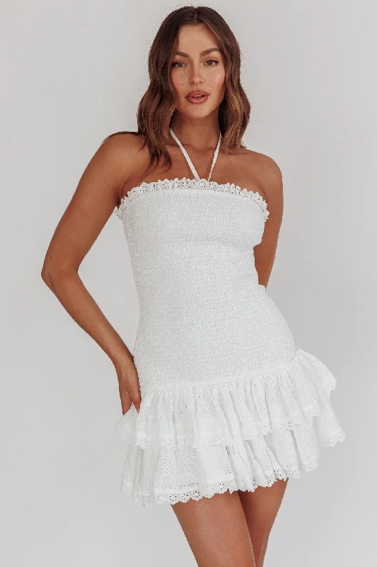 Weekend Price Slash Event Franni Shirred Drop Waist Mini Dress White