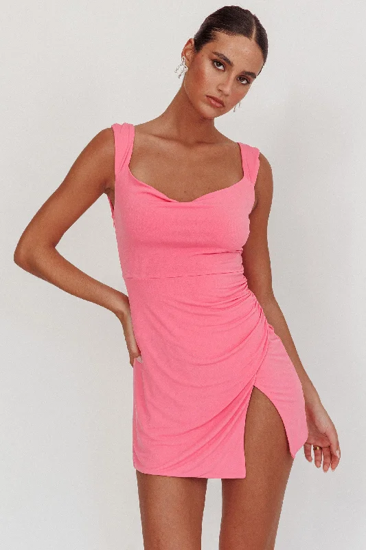 Giavanna Thigh Split Mini Dress Pink