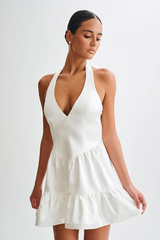 Exclusive Discounts Just for You Holly Satin Structured Halter Mini Dress - White