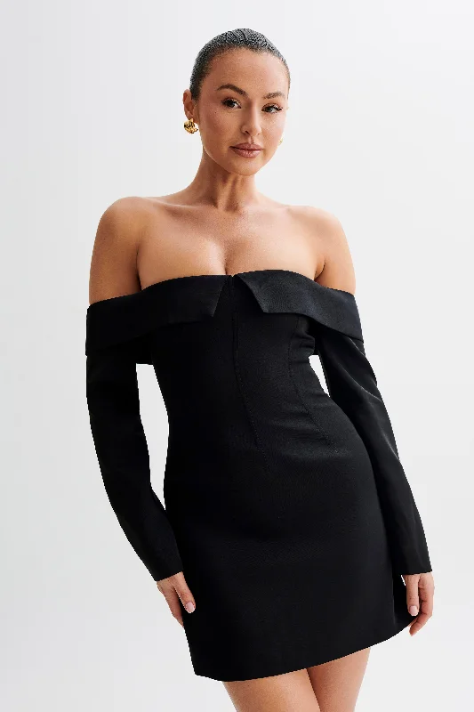 Grab It Now Hugo Suiting Off Shoulder Mini Dress - Black