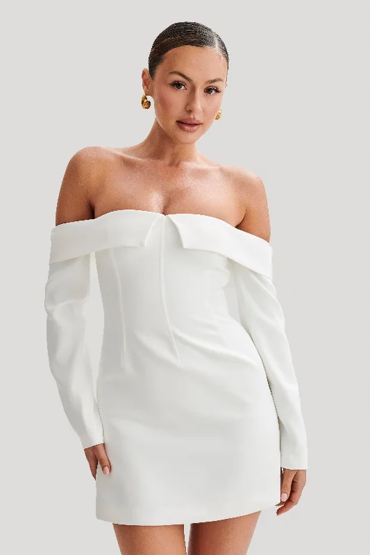 Weekend Steals Hugo Suiting Off Shoulder Mini Dress - Ivory