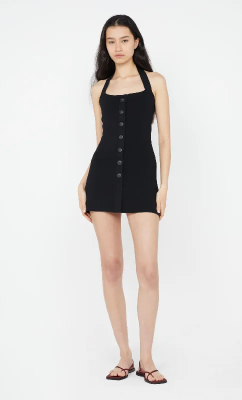 Only for You ILORA KNIT HALTER MINI DRESS - BLACK