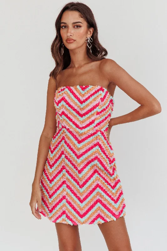 Seasonal Sale In Paris Embellished Chevron Mini Dress Fuchsia