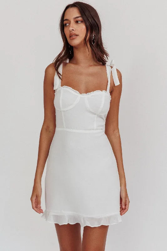 Weekend Super Sale Jezika Tied Shoulder Mini Dress White
