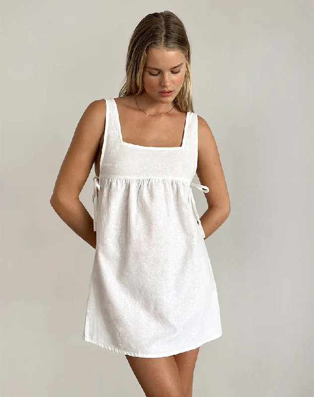 Price Slash Alert Kawase Tie Side Mini Dress in Linen White