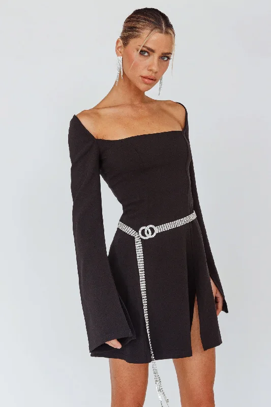 Weekend Markdowns Kieran Long Sleeve A-Line Mini Dress Black