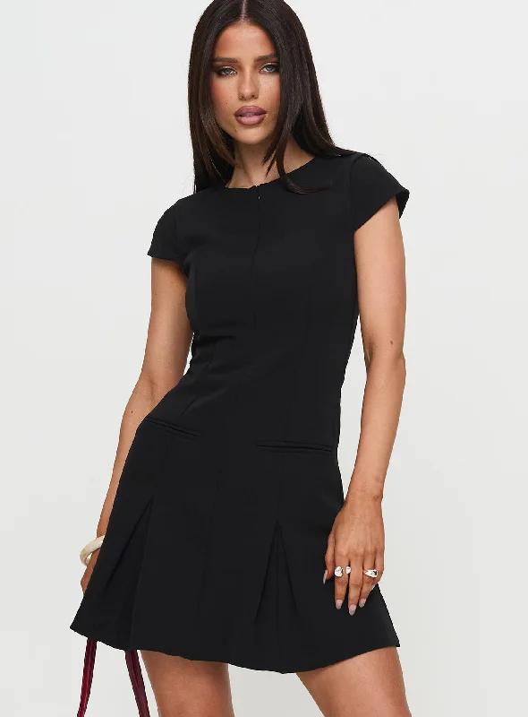 Limited Stock Kolette Pleat Mini Dress Black