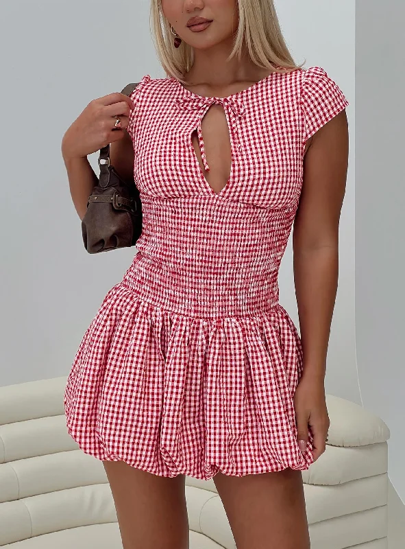 Weekend Clearance Frenzy Ladybug Gingham Mini Dress Red