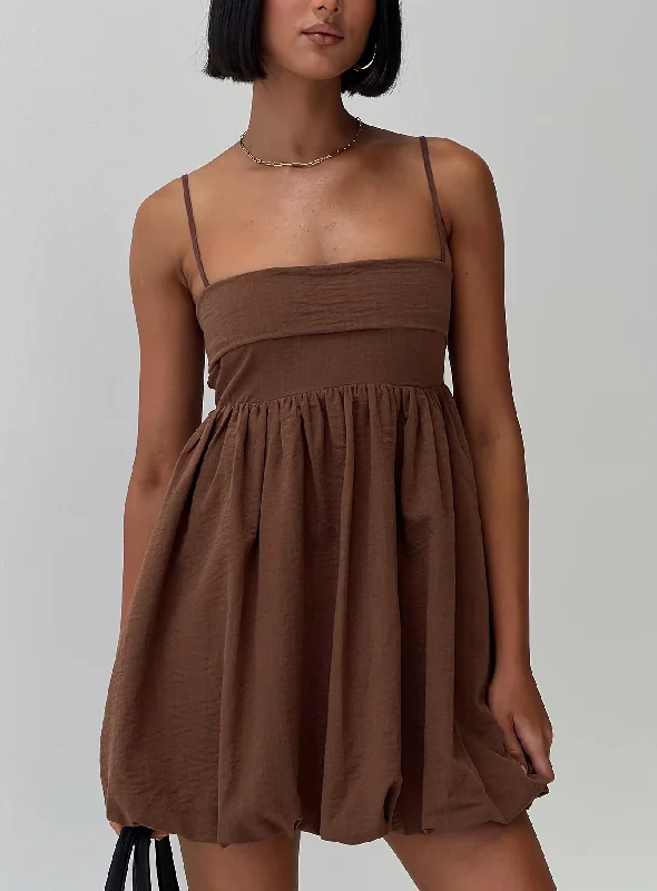 Layken Bubble Hem Mini Dress Chocolate