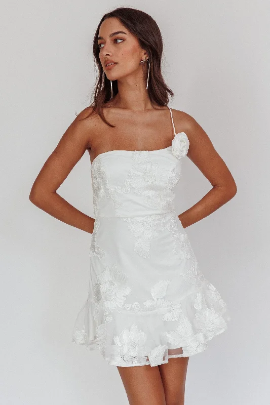 Weekend Special Discounts Lilah One-Shoulder Embellished Rosette Dress White