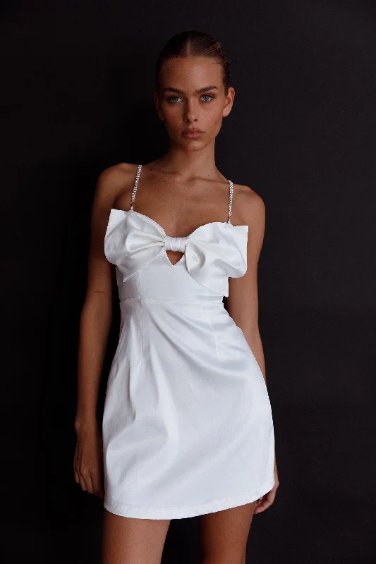 Offer of the Day Lilly Bow Diamante Mini Dress White