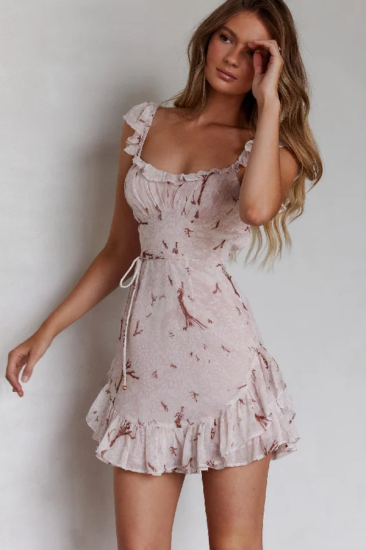 Limited-Time Flash Deal Liz Gathered Bust Frill Trim Dress Floral Pink