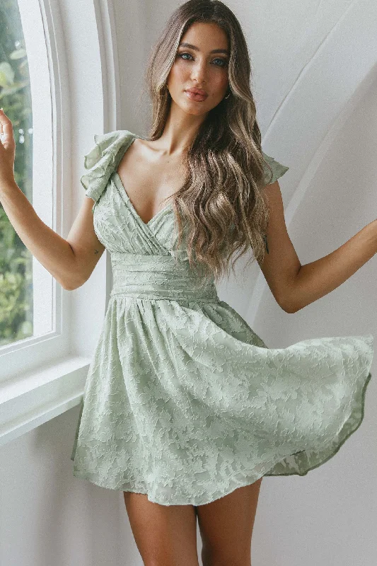 Weekend Super Sale Alert Lola Ruffle Shoulder Ruched Dress Textured Avocado