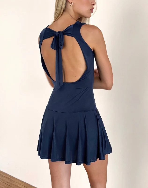 Weekend Deals Maisha Open Back Bow Mini Dress in Slinky Navy