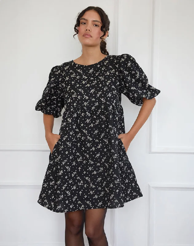 Marate Mini Dress in Floral Land Black