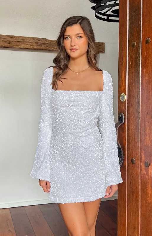 Weekend Bargain Time Marienne White Velvet Sequin Mini Dress
