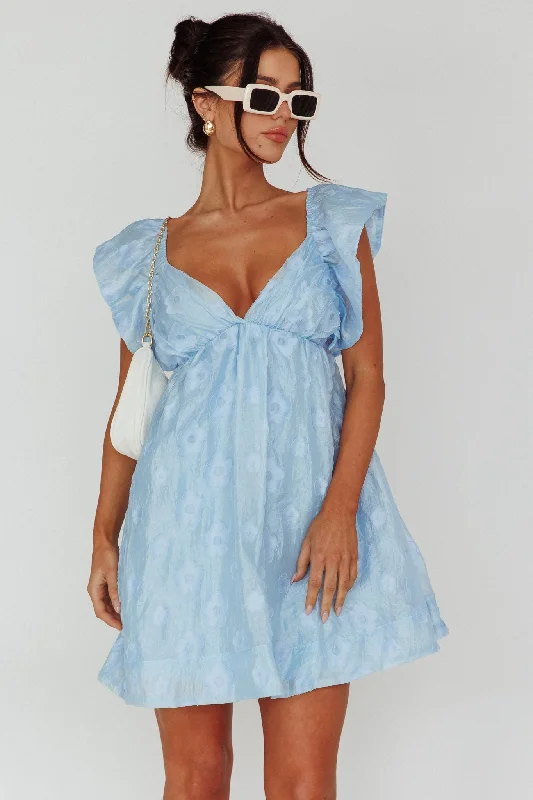 Melrose Place Floral Textured Frill Dress Powder Blue