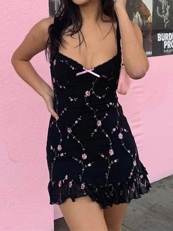 Exclusive Deals Mesh Paneled Floral Mini Dress